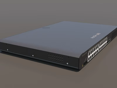 Black Industrial Network Switch With Multiple Ports And Rack Mount Design 3d model