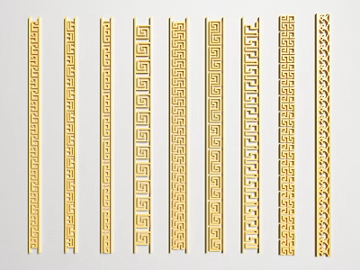 Golden Carved Decorative Borders with Various Intricate Patterns for Interior Design 3d model
