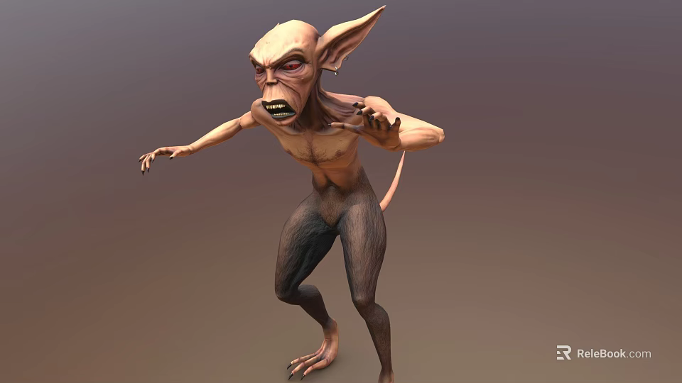 Fierce Game And Movie Character With Pointed Ears Red Eyes Tail And Claws 3d model 
