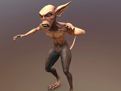 Fierce Game And Movie Character With Pointed Ears Red Eyes Tail And Claws 3d model