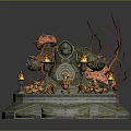 Elegant Commercial Equipment With Circular Platform Flames Statues Green Base And Claw Design