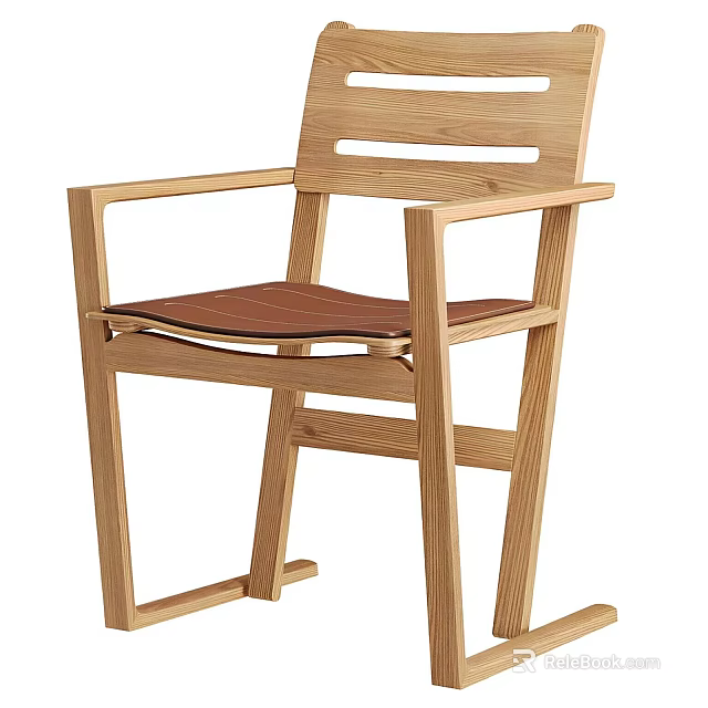Stylish Modern Wooden Leisure Chair With Armrests And Brown Padded Seat 3d model 