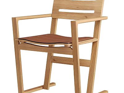 Stylish Modern Wooden Leisure Chair With Armrests And Brown Padded Seat 3d model