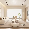 Modern Minimalist Living Room Interior With Beige Sofa Round Coffee Table Decorative Plants And TV