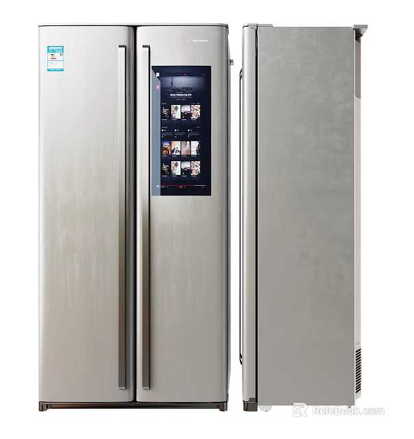 Modern Stainless Steel Refrigerator Freezer With Double Door And Digital Display Design 3d model 