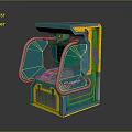 Retro Time Machine Device With Teal And Yellow Exterior And Silver Metal Handrails