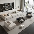 Modern Sofa and Coffee Table Combination with Beige Cushions Black Rectangular Top and Area Rug 3d model