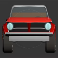 Red Convertible Car With Brown Soft Top And Black Wheels In Cartoon Style