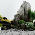 Japanese Dry Landscape Garden Design With Large Rocks Green Plants Yellow Foliage And Small Pebbles