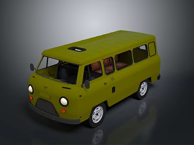 Vintage Green Bus With Retro Design Side Windows And White Rim Wheels 3d model