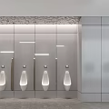 Modern Public Restroom Interior With Marble Sinks And Round Mirrors 3d model