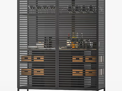 Modern Wine Cabinet With Metal Frame Wine Glass Rack And Storage Drawers 3d model