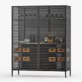 Modern Wine Cabinet With Metal Frame Wine Glass Rack And Storage Drawers
