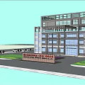 Modern Entrance Gate of Nelson New Material Technology Qingdao Company with Green Plants and Pedestrians