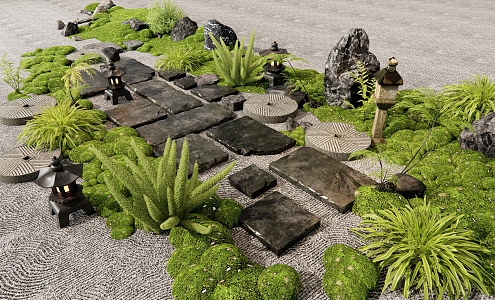 New Chinese Style Tingbu Bryophytes Landscape Courtyard Sketches Micro-terrain Landscape Stone Courtyard Landscape Landscaping Plant Pile Plant Combination Flowers and Plants 3d model