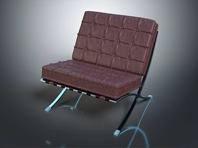 Single Sofa With Burgundy Tufted Design And Modern Metal Frame Style 3d model