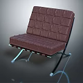Single Sofa With Burgundy Tufted Design And Modern Metal Frame Style