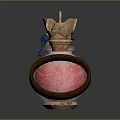 Enchanted Potion Bottle With Golden Crown Top Brown Straps And Red Liquid