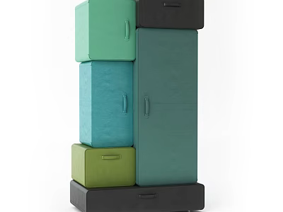 Modern Multi Colored Stacked Cube Storage Cabinet Shelf For Home Organization 3d model