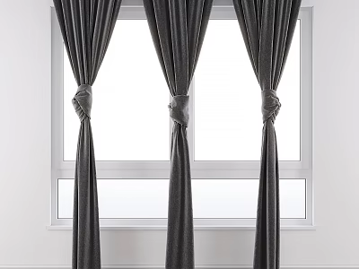 Dark Colored Curtains With Tiebacks On White Frame Window In Modern Room 3d model