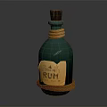 Green Glass Rum Bottle With Rope Wrapped Cork And Glowing Effect