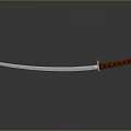 Traditional Samurai Sword Weapon With Curved Sharp Blade Red Wooden Handle And Shiny Surface Reflection
