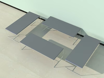 Four Gray Stools With Metal Frames And Smooth Seat Surfaces Placed Against Indoor Wall 3d model