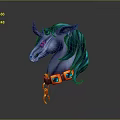 Magical Creature Character With Blue Mane Red Eyes Orange Collar Green Gems And Chain