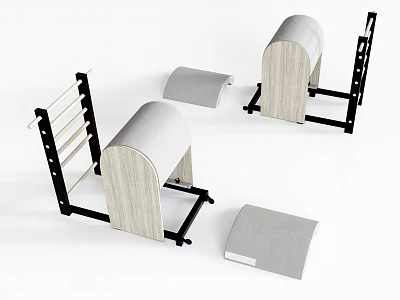 Sports Equipment With Wooden Panels Black Metal Frames And Gray Mats For Home Fitness 3d model