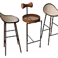 Three Modern Bar Stools With Different Designs Wooden Seats And Metal Frames