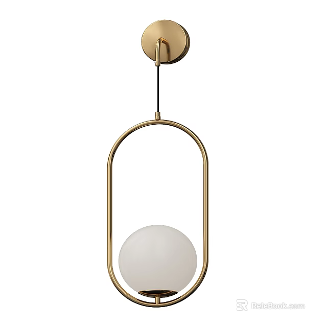 Modern Golden Frame Wall Lamp With White Spherical Shade And Oval Design 3d model 