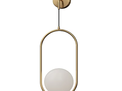 Modern Golden Frame Wall Lamp With White Spherical Shade And Oval Design 3d model