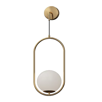 Modern Golden Frame Wall Lamp With White Spherical Shade And Oval Design 3d model