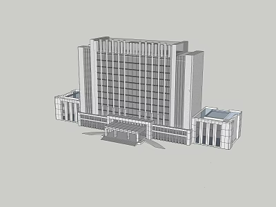Modern Multi Story Office Building With Glass Curtain Walls And Entrance Design 3d model