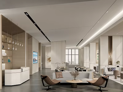 Modern Sales Office Interior Design With Reception Desk Comfortable Sofa And Open Space 3d model