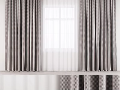Modern Gray Curtains With White Sheer Panels For Home Window Decoration 3d model