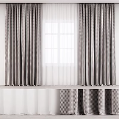 Modern Gray Curtains With White Sheer Panels For Home Window Decoration 3d model