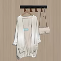 Mounted Hook Rack with Hanging Coat and Small Bag on Wooden Wall