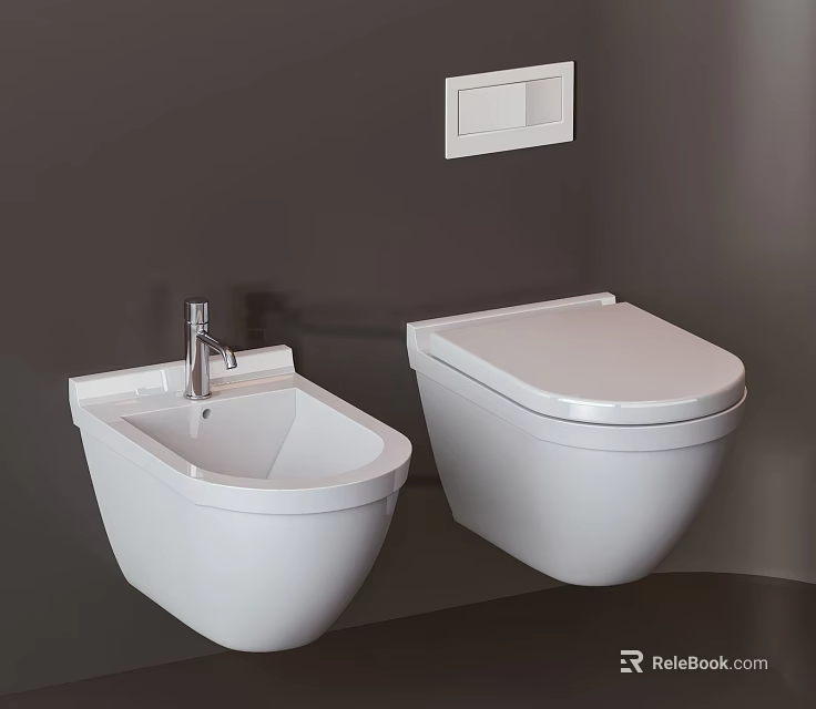 Modern White Wall Mounted Toilet With Flush Panel In Bathroom Design 3d model 
