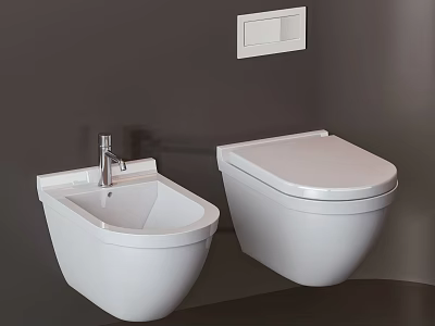Modern White Wall Mounted Toilet With Flush Panel In Bathroom Design 3d model