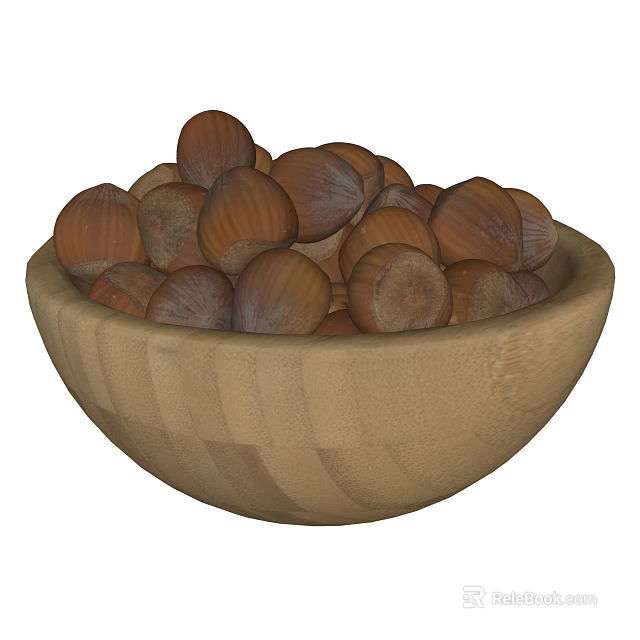 Fresh Hazelnuts in a Handcrafted Wooden Bowl for Healthy Snacking 3d model 