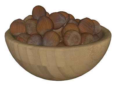 Fresh Hazelnuts in a Handcrafted Wooden Bowl for Healthy Snacking 3d model