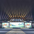 Traditional Chinese Stage With Ancient Architecture Background Illuminated Lighting And Ornate Decorations