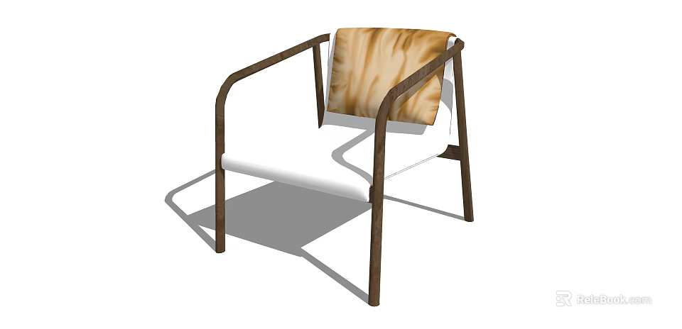 Modern Accent Chair With Wooden Frame White Seat And Brown Textured Backrest 3d model 