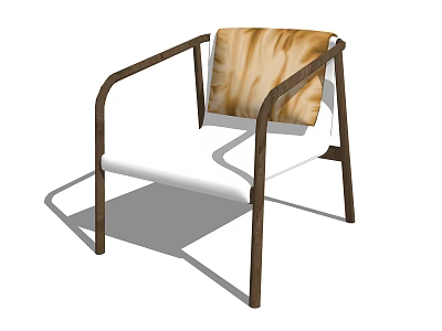 Modern Accent Chair With Wooden Frame White Seat And Brown Textured Backrest 3d model