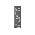 Modern Black Sideboard With Glass Doors Holding Vases Wine Glasses Books And Candles