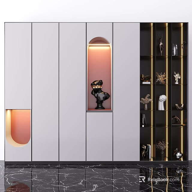 Modern Storage Shelf With LED Lighting And Decorative Display Items 3d model 