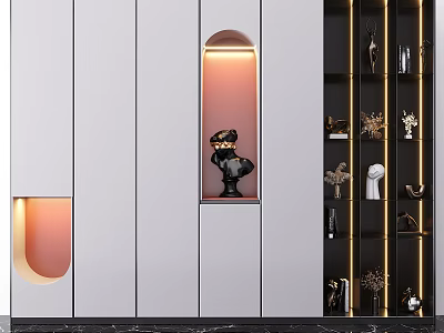 Modern Storage Shelf With LED Lighting And Decorative Display Items 3d model