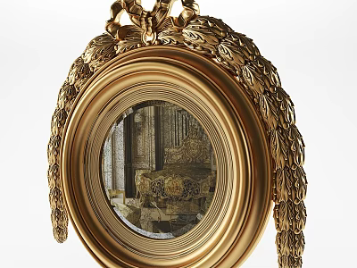 Elegant Golden Ornate Framed Mirror with Intricate Carvings and Room Reflection 3d model