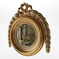 Elegant Golden Ornate Framed Mirror with Intricate Carvings and Room Reflection